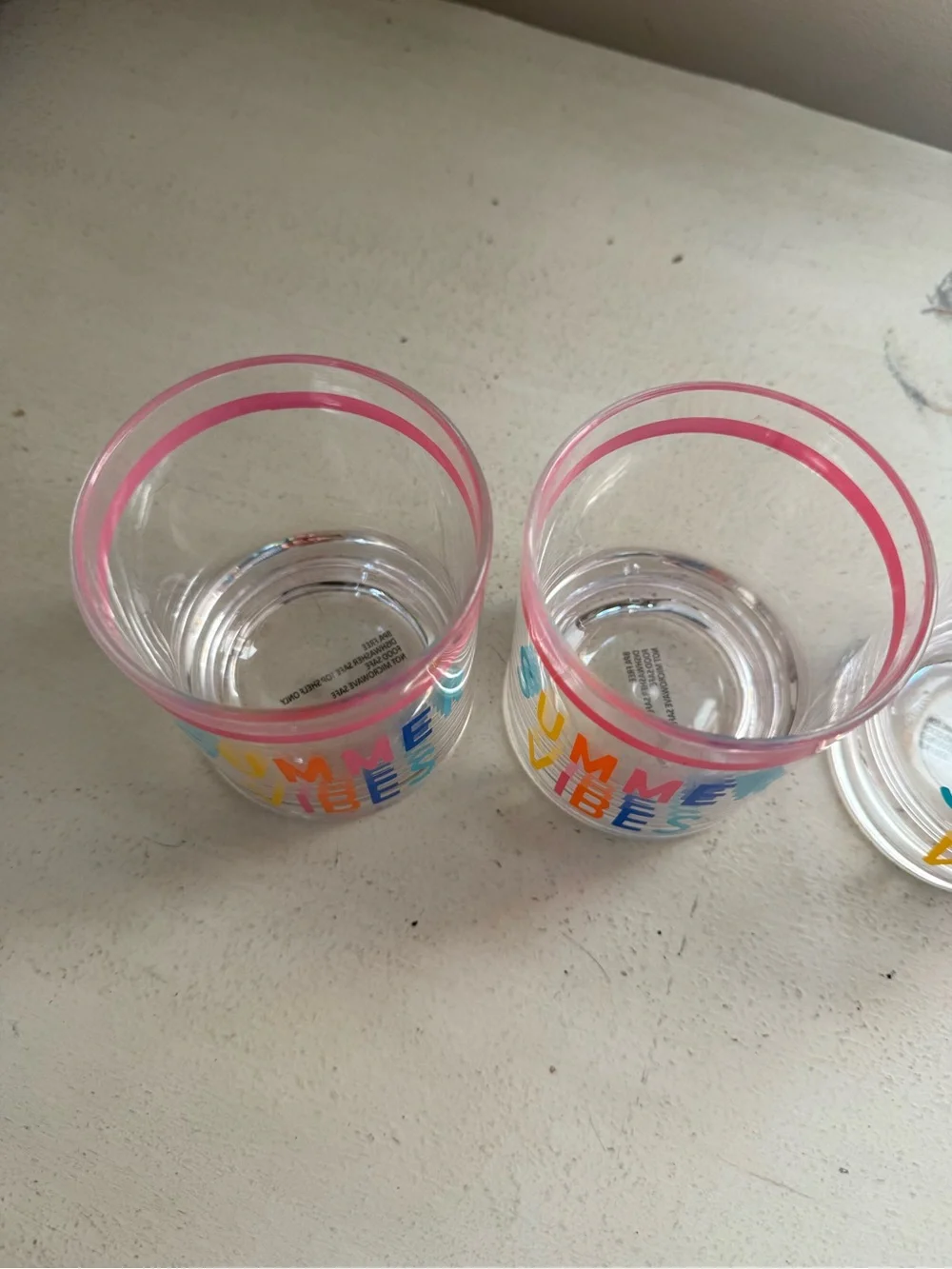 Summer Vibes Pink Rim Clear Drink Tumblers - Set of 4